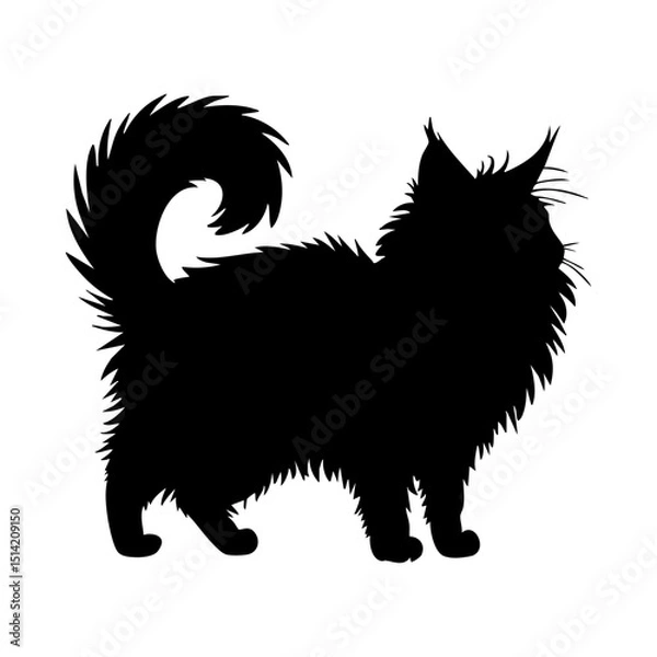 Fototapeta Maine coon cat silhouette vector image for pet lovers and cat breed enthusiasts black and white design