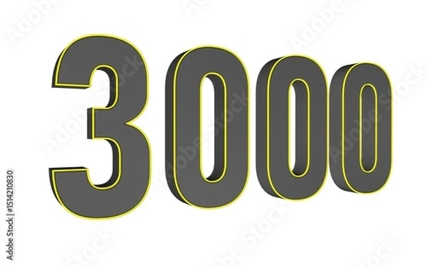 Obraz 3d number 3000 on a white background.