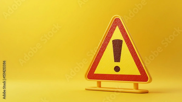 Fototapeta A striking yellow warning sign symbolizing urgent caution and heightened awareness presented against a matching yellow