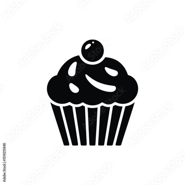 Fototapeta Cupcake Black Silhouette with Cherry on Top and Transparent Background