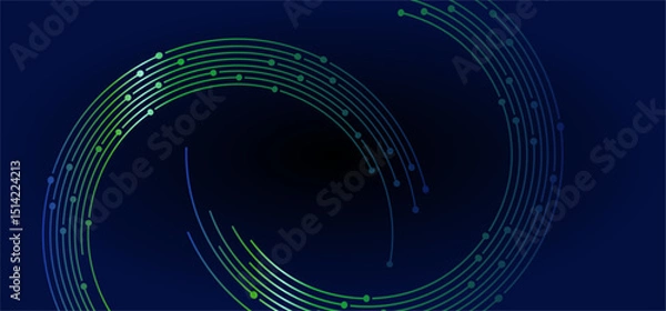 Fototapeta Curving lines and dots on a dark gradient backdrop, abstract