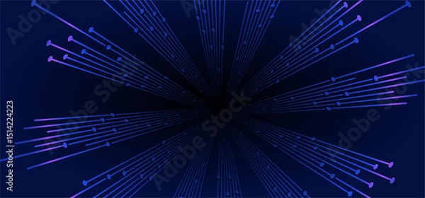 Fototapeta Radially oriented lines with circle accents, fading into darkness