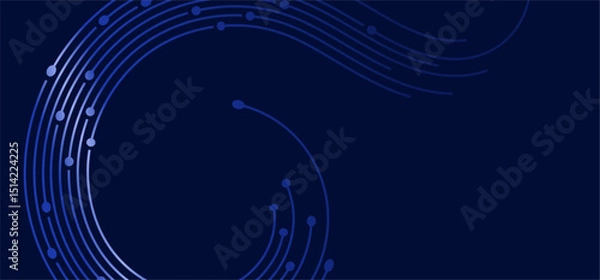 Fototapeta Blue abstract tech pattern with curves and dots on a dark backdrop