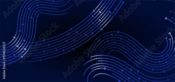 Fototapeta Blue lines with dots curve on dark background