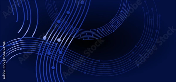 Fototapeta Blue lines and dots forming curved shapes on a dark background