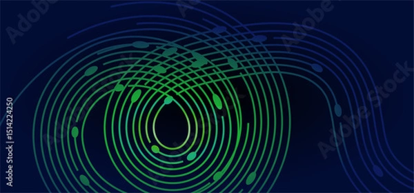Fototapeta Blue background with green spiral lines and oval accents