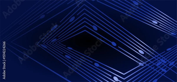 Fototapeta Dark blue abstract with geometric blue lines & ovals
