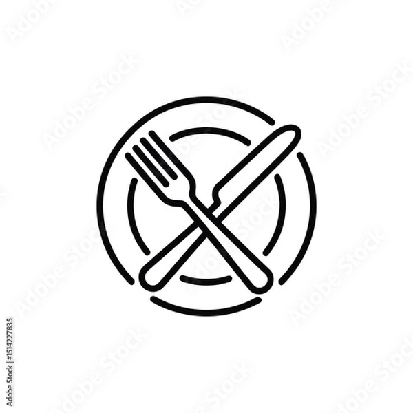 Fototapeta Line icon showing fork and knife crossed over plate on transparent background