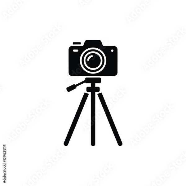 Fototapeta Modern camera on tripod icon, transparent background, minimalist, photography equipment