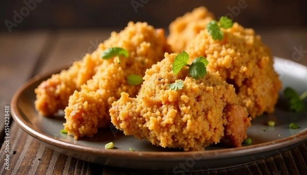 Fototapeta Southern style fried chicken with batter coating , batter, fried, chicken