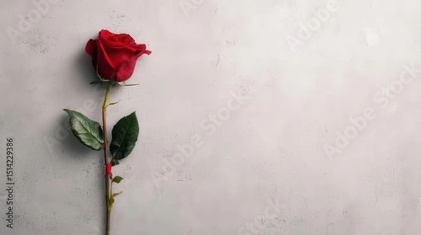 Fototapeta Closeup of a single red rose tied to a handwritten cherish note, delicate and emotional