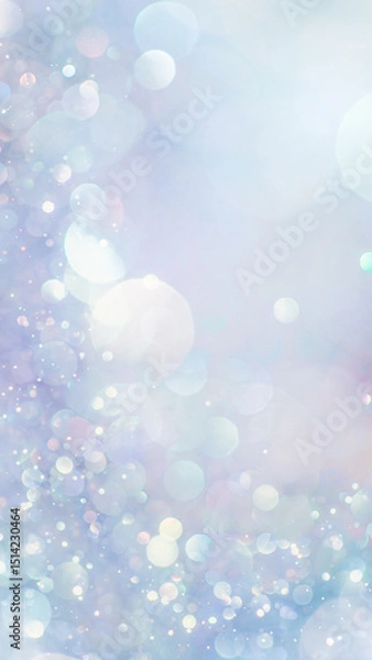 Fototapeta Sparkling glitter in soft, light blue colors. Dreamy shimmering particles glowing softly in a blurry bokeh of white and blue lights. Dreamlike blurred abstract background of soft pastel colors.