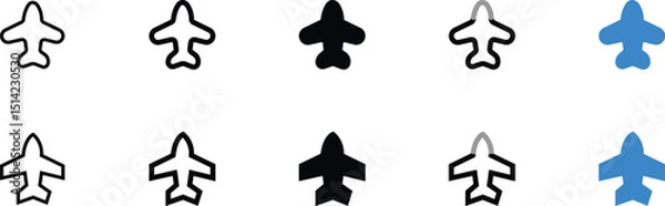 Fototapeta Set of Airplane Icons in Different Colors and Styles