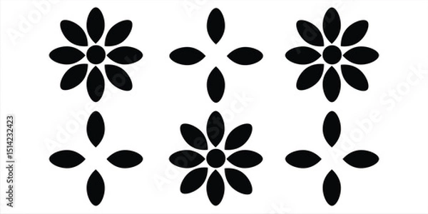 Fototapeta flower shape vector, floral icon set, flowers vector silhouette, symmetrical floral patterns,