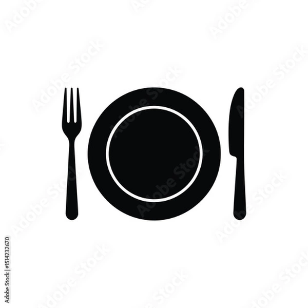 Fototapeta Silhouette Plate Fork and Knife on Transparent Background for Restaurant Concept