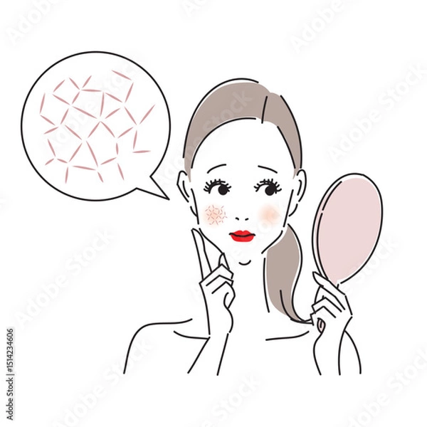 Obraz 手鏡でお肌の乾燥や小シワをチェックしている悩める女性
タイトル変更