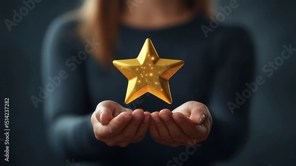 Fototapeta Aspiration and achievement manifested in the glowing star above cupped hands