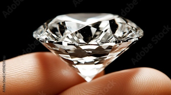 Fototapeta Close-up of a dazzling diamond held delicately between fingertips with shine