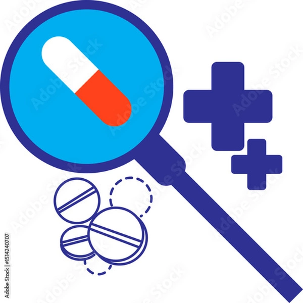 Obraz Magnifying glass conveys medical concepts, physical examination, health illustration, medication and treatment