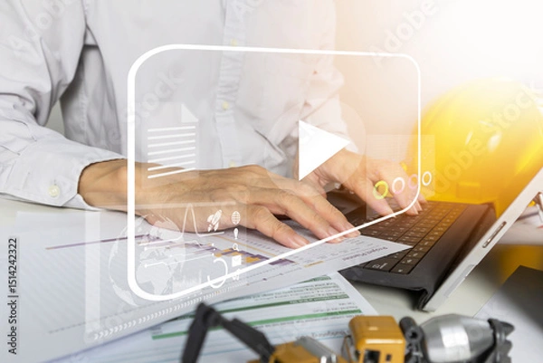 Obraz Engineers opening video and computer images, viewing data and taking care of the accuracy of the work
