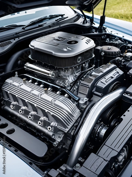 Obraz The powerful engine of a car. Internal design of engine. Car engine part. Modern powerful car engine.