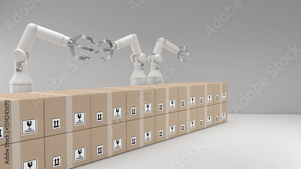 Obraz Robot transportation and cargo handling,automation in product management,Warehousing and Technology Connections,3d rendering