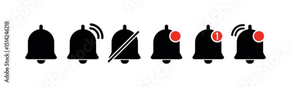 Fototapeta Notification Bell Icon Set. Alert Symbol, UI Badge, Unread Indicator, App Alert, Reminder, Alarm, Message Notification Vector