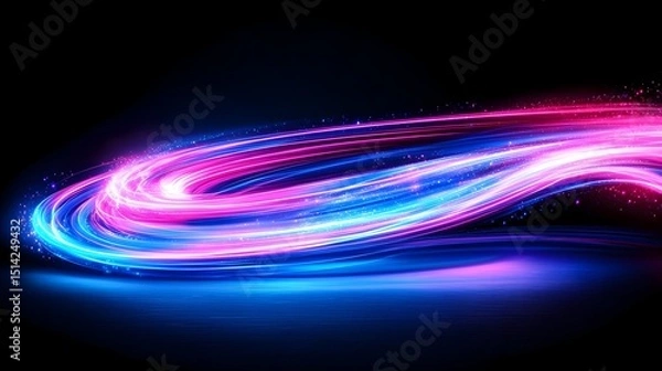 Fototapeta Glowing pink and blue light trails swirl in a dynamic, abstract composition against a dark background, creating a sense of motion and energy