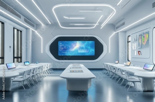 Fototapeta 3D render of futuristic classroom using virtual reality