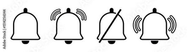Fototapeta Vector Notification Bell Icon Pack. Outline Alert, Ringing, Silent and Symbol Variations