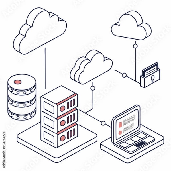Fototapeta Cloud computing network data server storage laptop secure system