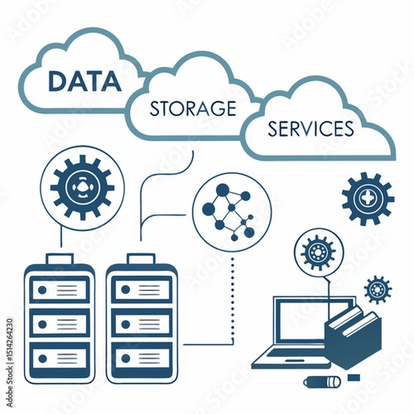 Fototapeta Cloud data storage services network diagram illustration