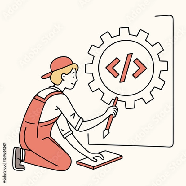 Fototapeta Programmer coding software development gear design