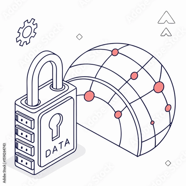 Fototapeta Global data security network protection lock isometric illustration