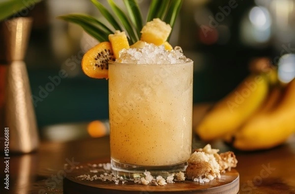 Obraz Rustic bar scene with Banana Farmer cocktail in highball glass,