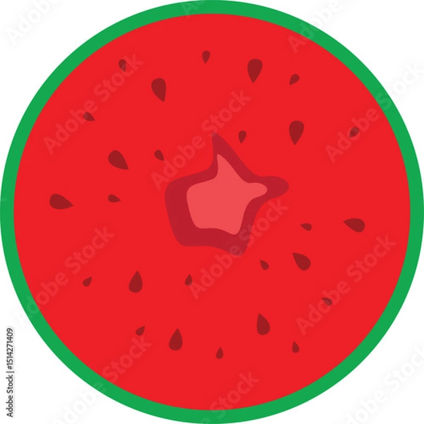 Fototapeta Fresh Whole Watermelon Slice Vector Illustration in Flat Cartoon Style for Summer Food, Fruit Menu, and Tropical Design