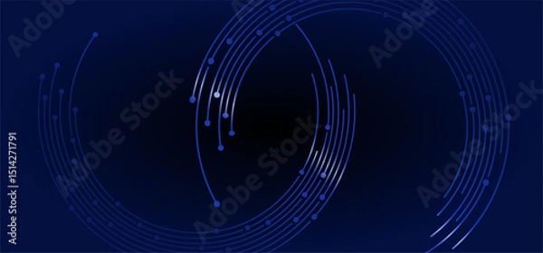Fototapeta Dark blue backdrop with curved lines and dots forming a techy design