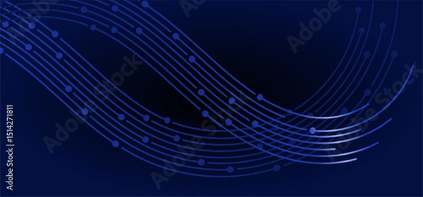 Fototapeta Blue lines curve across dark background, connected by circles