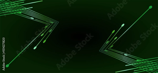 Fototapeta Green geometric lines with rounded tips on dark gradient background