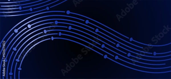 Fototapeta Dark blue background with curved, connected lines & dots