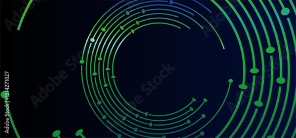 Fototapeta Green/blue arcs with dots on dark background