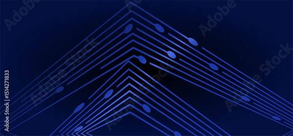 Fototapeta Blue, arrow-like stripes w/ ovals on dark