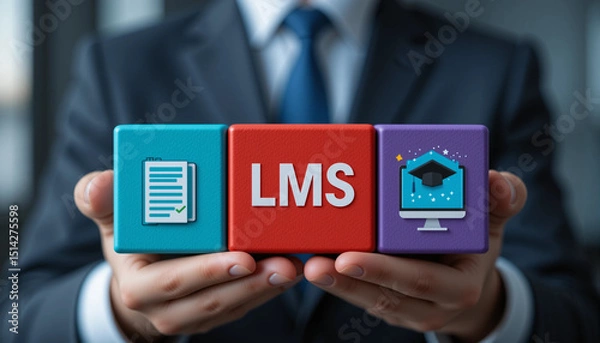 Obraz Concept of LMS Learning Management System. E-Learning software application for administration, documentation, tracking, reporting, automation and delivery of educational