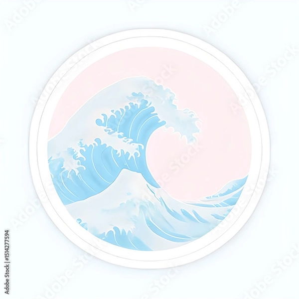 Fototapeta Minimalist Sticker Design Featuring Serene Ocean Wave Illustration