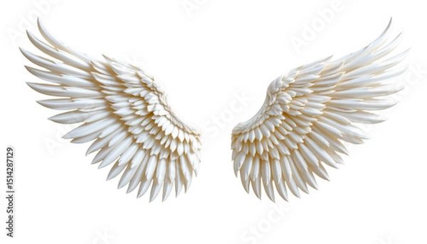 Fototapeta Elegant and Majestic White Angel Wings with Detailed Feathers Isolated on a Transparent Background
