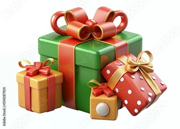 Obraz Festive Gift Boxes with Colorful Bows Holiday Presents and Wrapping