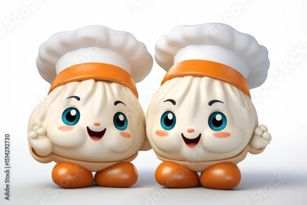 Fototapeta Two humorous pelmeni on white background showcasing their unique charm and personality
