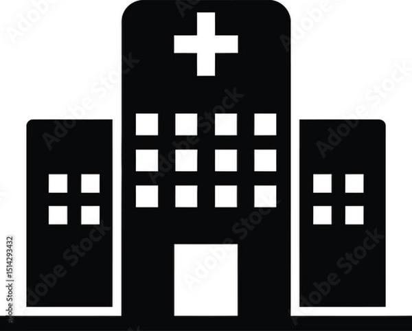 Obraz Clean black and white silhouette illustration of a hospital building with a prominent cross symbol healthcare and medical icon vector