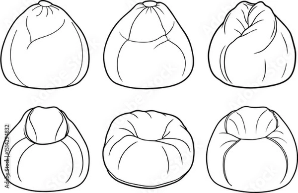 Fototapeta Set of Large bean bag chair black outline vector and illustration, coloring book page