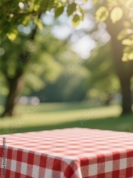 Obraz Realistic Picnic Table Setup with Sunlit Foliage
